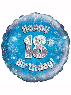 18" 18th Birthday Blue Holographic Foil Balloon