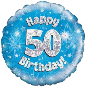 18" 50th Birthday Blue Holographic Foil Balloon