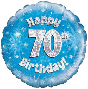 18" 70th Birthday Blue Holographic Foil Balloon