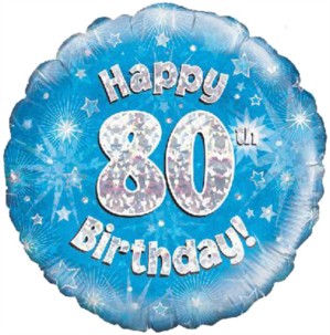 18" 80th Birthday Blue Holographic Foil Balloon