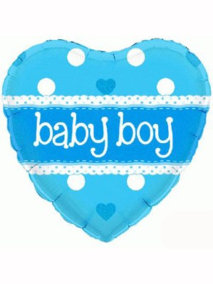 18" Holographic Heart Baby Boy Foil Balloon