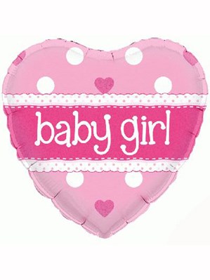 18" Holographic Heart Baby Girl Foil Balloon