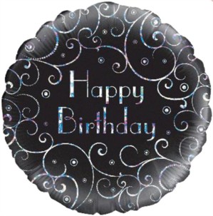 18" Happy Birthday Black Sparkle Holographic Foil Balloon