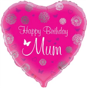 18" Happy Birthday Mum Foil Heart Balloon