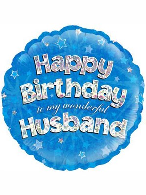 18" Happy Birthday Husband Holographic Foil Balloon