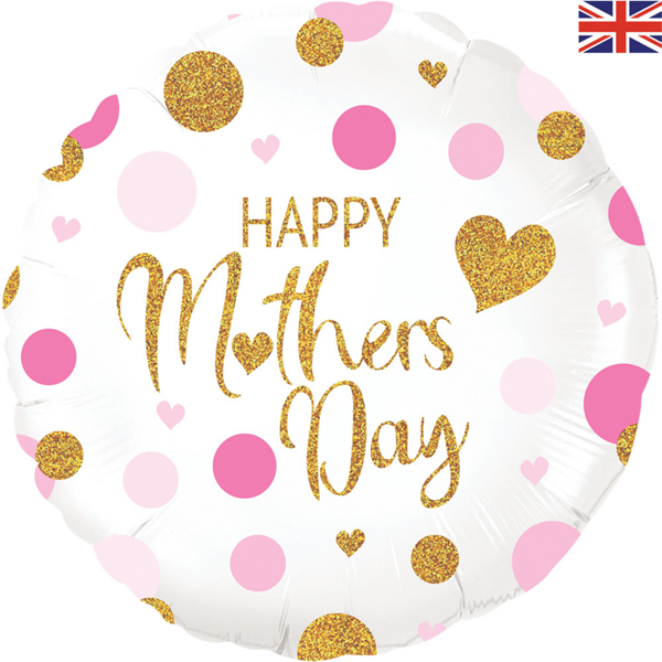 Mother's Day Pink & Gold Confetti Dots 18" Foil Balloon