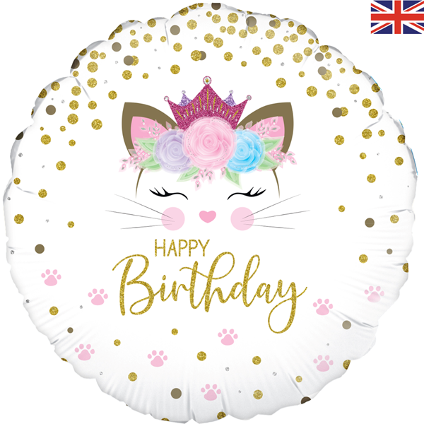 Floral Kitten Birthday 18" Foil Balloon