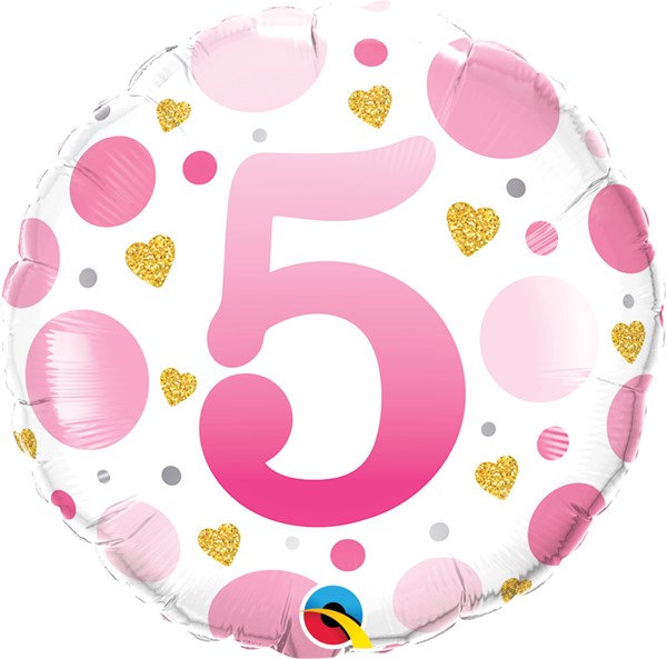 Qualatex Age 5 Pink Dots 18" Foil Balloon
