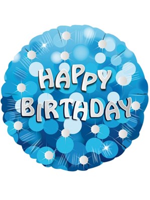 Happy Birthday Blue Sparkle Holographic 18"  Round Foil Balloon