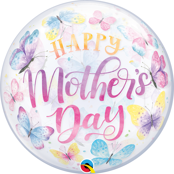 Happy Mother's Day Pastel Butterflies 22" Bubble Balloon