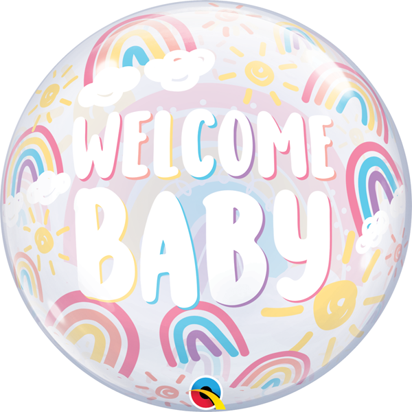 Qualatex Welcome Baby Rainbows 22" Bubble Balloon