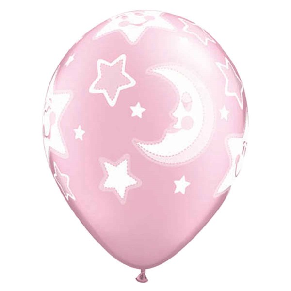 Pearl Pink Moon and Stars 11" Latex Balloons - 25pk