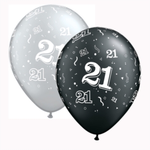 Black & Silver Age 21 11" Latex Balloons 25pk