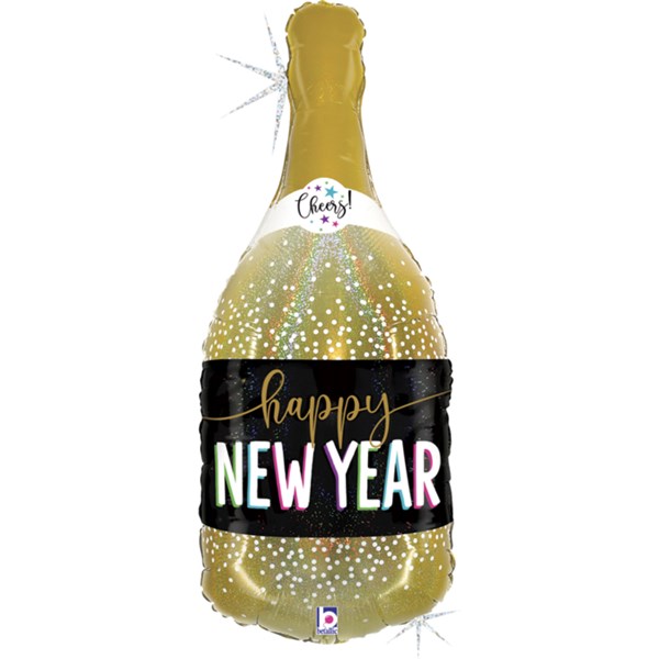 Happy New Year Champagne Holographic 36" Foil Balloon