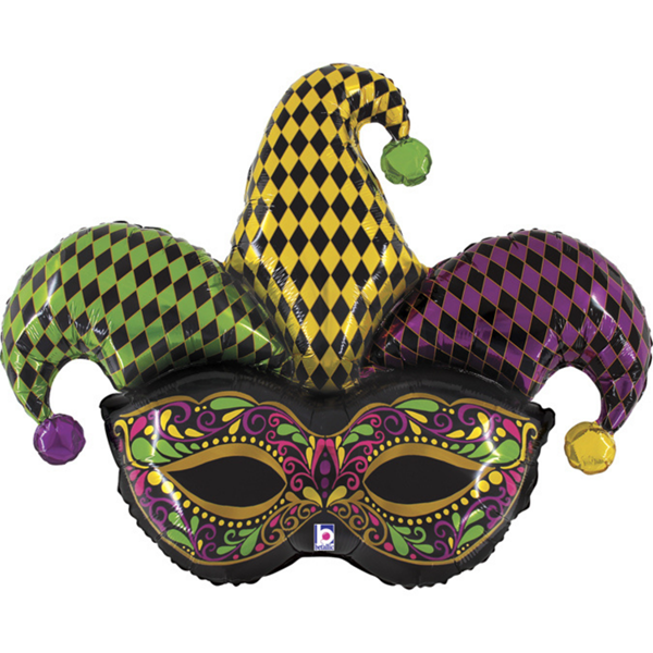 Colourful Jester Mask 45" Large Foil Balloon