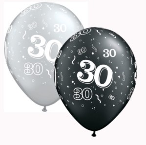 Black & Silver Age 30 11" Latex Balloons 25pk