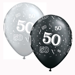 Assorted Black & Silver Age 50 Latex 11" Balloons 25pk
