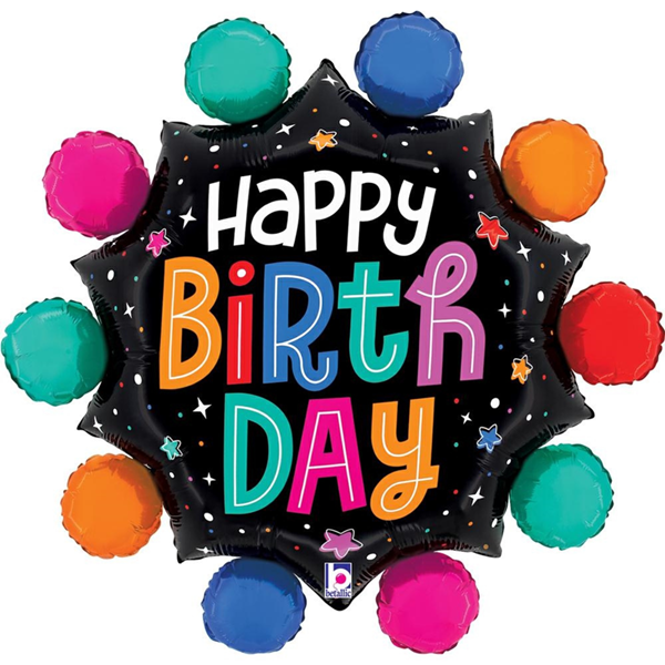 NEW Grabo Happy Birthday Colourful Circles 29" Large Foil Balloon