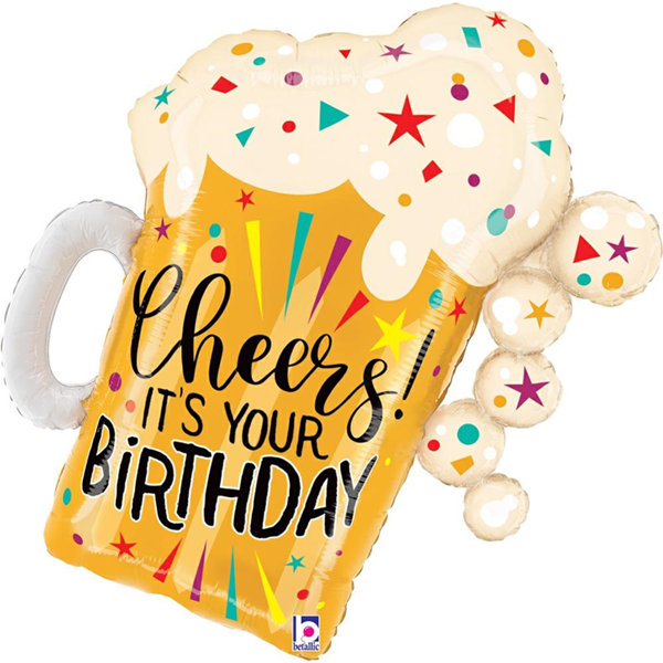 NEW Grabo Cheers Birthday Confetti Beer 27" Large Foil Balloon