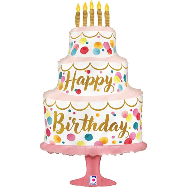 NEW Grabo Happy Birthday Satin Pink Cake 33" Large Foil Balloon