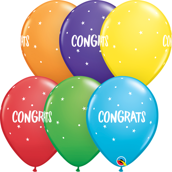 Qualatex Congrats Dots & Stars 11" Assorted Latex Balloons 25pk