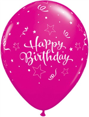 11" Wild Berry and Pink Birthday Shining Star Balloons - 25pk