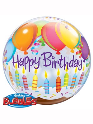 Happy Birthday Balloons & Candles Bubble Balloon 22"