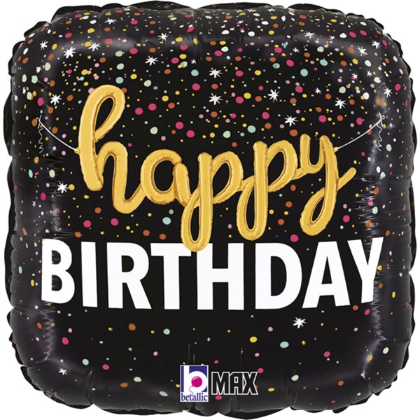 Happy Birthday Script Confetti Square 18" Foil Balloon