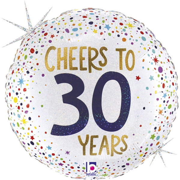 Cheers To 30 Years 18" Glitter Holographic Foil Balloon