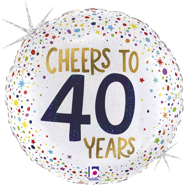 Cheers To 40 Years 18" Glitter Holographic Foil Balloon