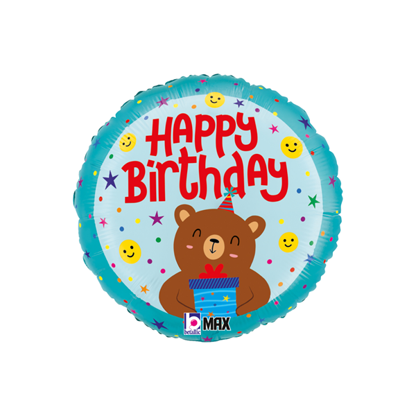NEW Grabo Happy Birthday Smiley Bear 18" Foil Balloon