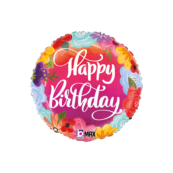 NEW Grabo Happy Birthday Bright Flowers 18" Foil Balloon