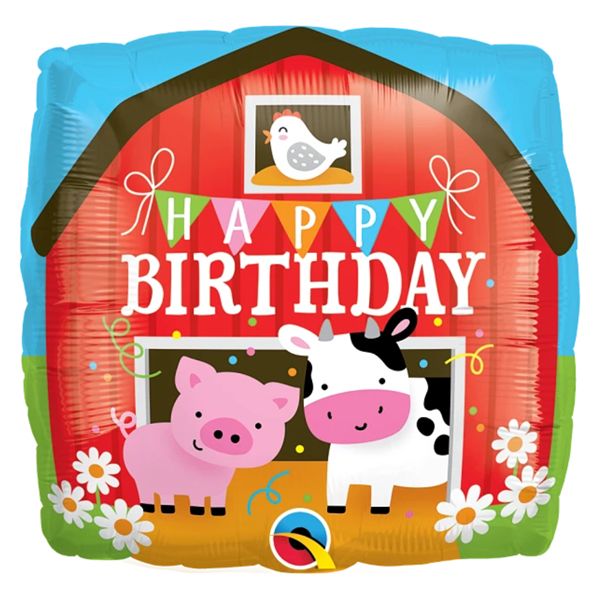 Qualatex Happy Birthday Barn 18" Square Foil Balloon
