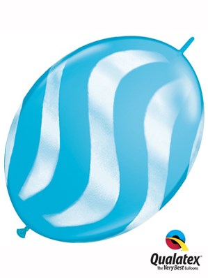 Qualatex 12" Robin's Egg Blue with White Wavy Stripes Balloons 50pk