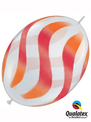 Qualatex 12" Orange & Red Wavy Stripes Quick Link Latex Balloons 50pk
