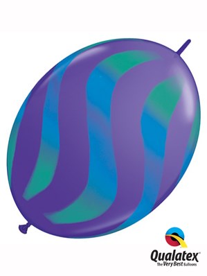 Qualatex 12" Blue & Green Wavy Stripes Quick Link Balloons 50pk