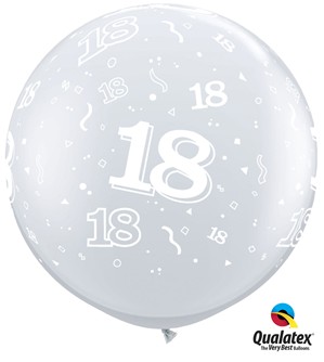 Qualatex 3ft Diamond Clear Age 18 Latex Balloons - 2pk