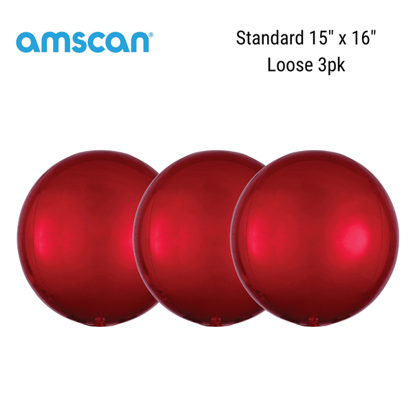 Red 15" Orbz Foil Balloons Loose 3pk