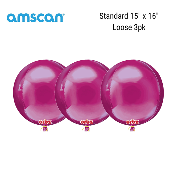 Bright Pink 15" Orbz Foil Balloons Loose 3pk