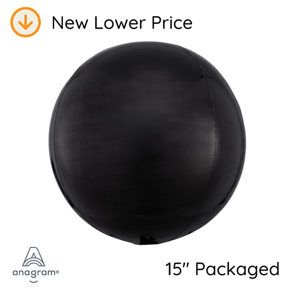 Orbz Black 15" Foil Balloon Packaged