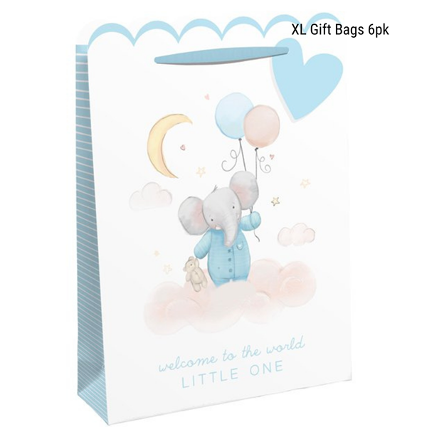 Welcome Little One Blue Elephant X-Large Gift Bags 6pk