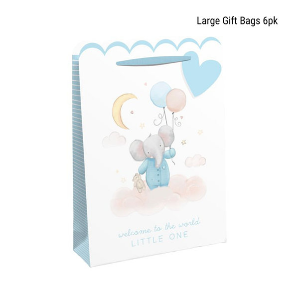 Welcome Little One Blue Elephant Large Gift Bags 6pk