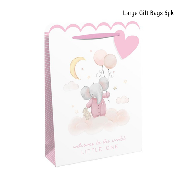 Welcome Little One Pink Elephant Large Gift Bags 6pk