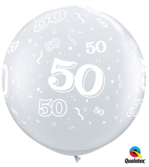 Qualatex 3ft Giant Diamond Clear Age 50 Latex Balloons - 2pk