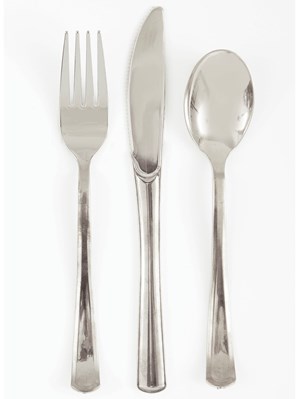 Unique Party Foil Silver Reusable Plastic Cutlery 18pk