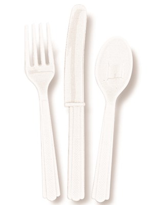 Unique Party White Reusable Plastic Cutlery 18pk