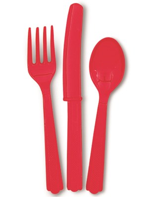 Ruby Red Assorted Plastic Cutlery 18pk