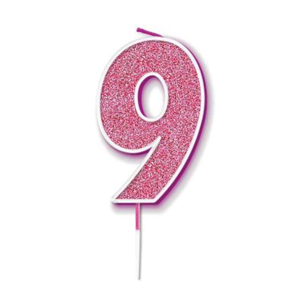 Number 9 Sparkling Fizz Pink Candle