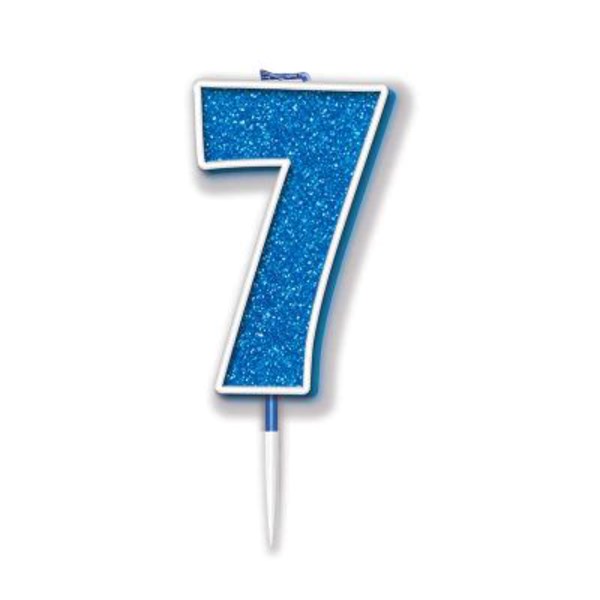 Number 7 Sparkling Fizz Blue Candle