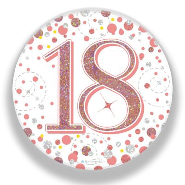 18th Birthday Sparkling Fizz Rose Gold Holographic Badge